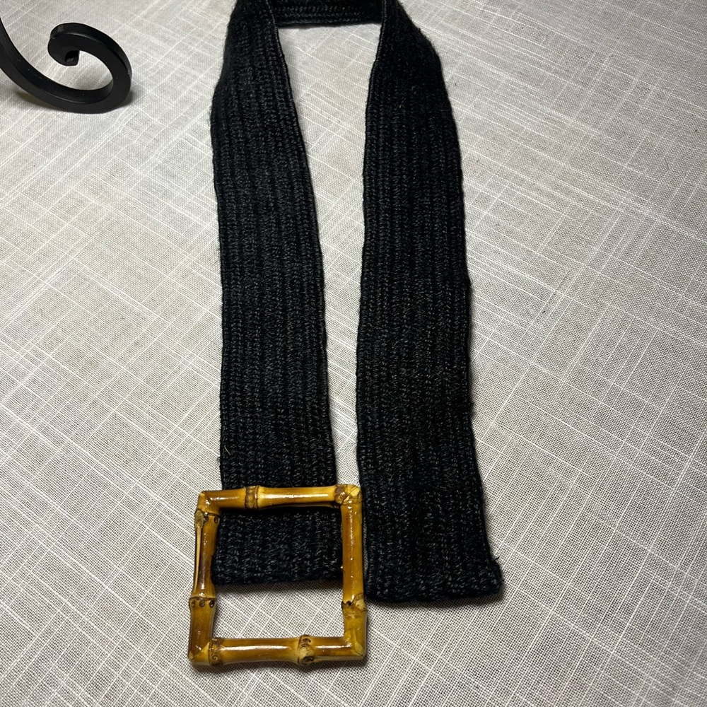 Zara Black Knit Belt with Bamboo Buckle